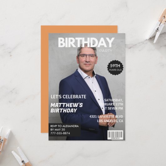 Moderne tijdschriftcover voor hem 59e verjaardag kaart (Voorkant / Achterkant in situ)