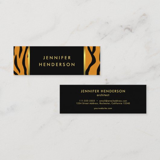 Moderne tijger drukt zwarte goudprofessionele tone mini visitekaartje (Voorkant / Achterkant)