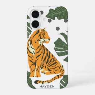 Moderne Tijger en Jungle Bladeren Kunst Persoonlij iPhone 16 Hoesje