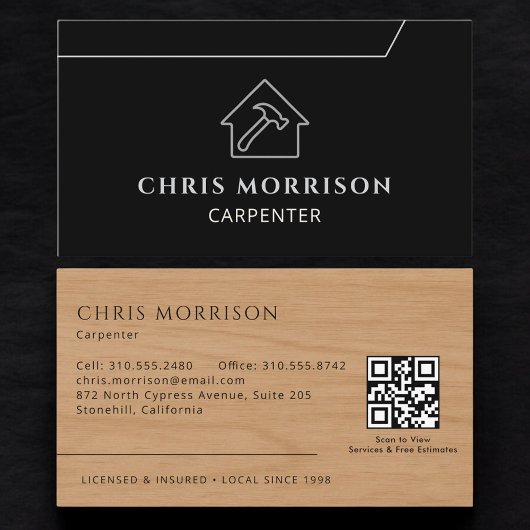 Moderne Timmerman Timmermanswerk Houten QR-code Visitekaartje