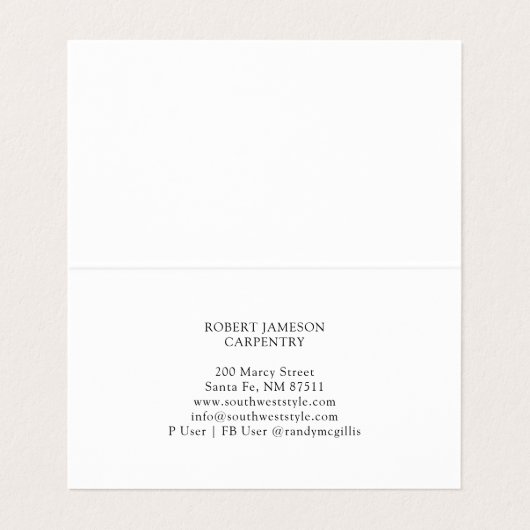 Moderne timmerman visitekaartje (Binnenkant ongevouwen)
