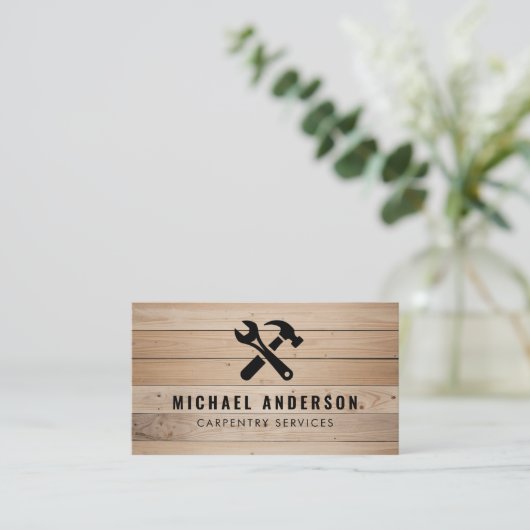 Moderne timmerwerk service en handyman hout visitekaartje (Staand voorkant)