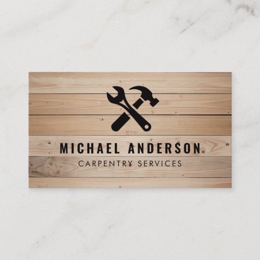 Moderne timmerwerk service en handyman hout visitekaartje (Voorkant)