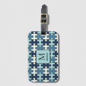 Moderne Tint van Blauwe Puzzel Stukken Monogram Bagagelabel (Voorkant (verticaal))