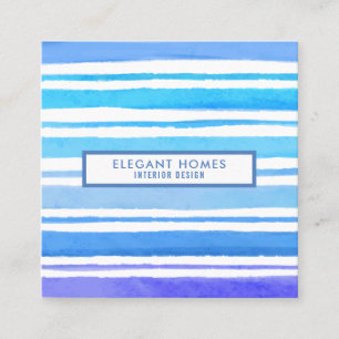 Moderne tinten blauw aquarel strepen vierkant vierkante visitekaartje