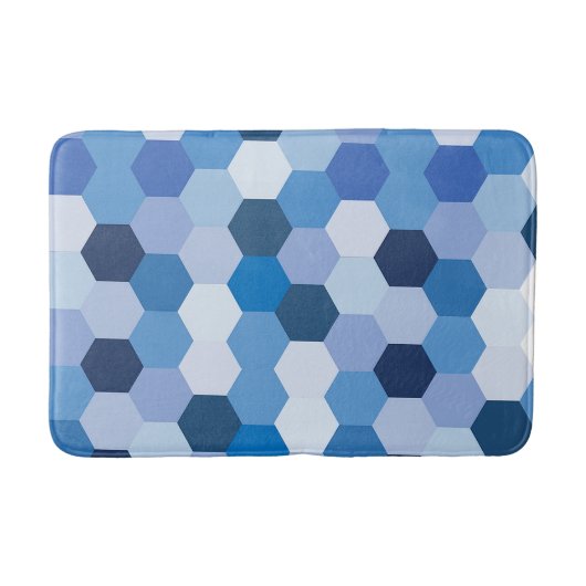 Moderne tinten blauw wit hexagonaal geometrisch badmat (Voorkant)