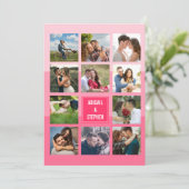 Moderne tinten roze fotocollage bruiloft kaart (Staand voorkant)
