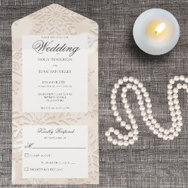 Moderne tinten van beige sneeuwvlok all in one uitnodiging