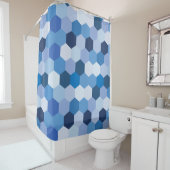 Moderne tinten van Blues White Hexagonal Geometris Douchegordijn (In situ)