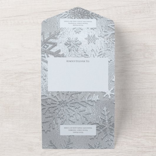 Moderne tinten van Ice Blue Sneeuwvlok All In One Uitnodiging (Buitenkant)