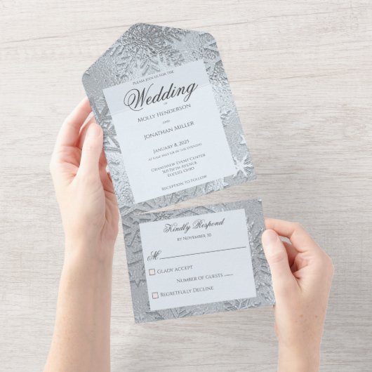 Moderne tinten van Ice Blue Sneeuwvlok All In One Uitnodiging (Afscheurbaar)