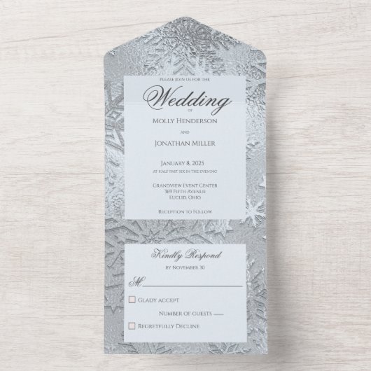 Moderne tinten van Ice Blue Sneeuwvlok All In One Uitnodiging (Binnen)