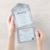 Moderne tinten van Ice Blue Sneeuwvlok QR Code All In One Uitnodiging (Afscheurbaar)