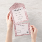 Moderne tinten van roze en Mauve sneeuwvlok QR-cod All In One Uitnodiging (Afscheurbaar)