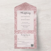 Moderne tinten van roze en Mauve sneeuwvlok QR-cod All In One Uitnodiging (Binnen)
