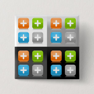 Moderne Toevoeging Wiskunde Symbool Glanzende Glaz Vierkante Button 5,1 Cm