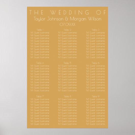 Moderne tonal Wedding Seating Chart Poster (Voorkant)