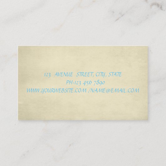 Moderne toneelschrijver met metaal visitekaartje (Achterkant)