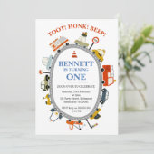 Moderne Toot Honk Piep Auto's Vervoer 1e Verjaarda Kaart (Staand voorkant)