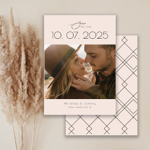 Moderne Topografie Blush Trouwfoto Save The Date