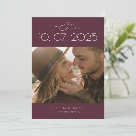 Moderne Topografie Bourgondië Trouwfoto Save The Date (Staand voorkant)