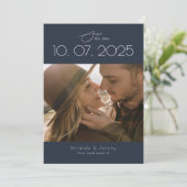 Moderne Topografie Navy Trouwfoto Save The Date (Staand voorkant)