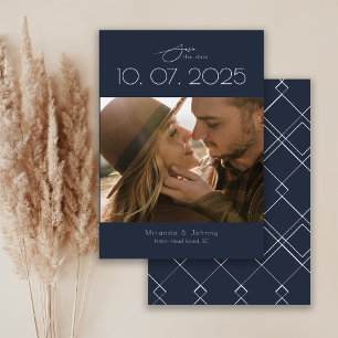 Moderne Topografie Navy Trouwfoto Save The Date