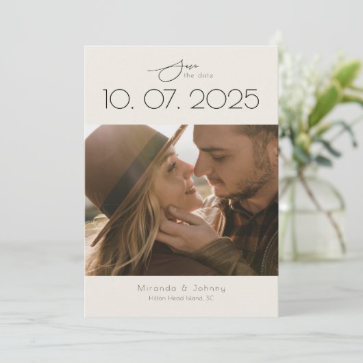 Moderne Topografie Trouwfoto Save The Date (Staand voorkant)