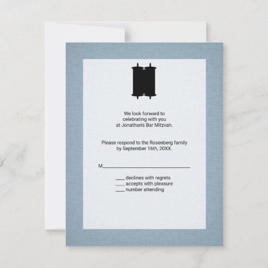 Moderne Torah Bar Mitswa Reply RSVP Grijs Blauw Kaart (Achterkant)