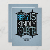 Moderne Torah Bar Mitswa Reply RSVP Grijs Blauw Kaart (Voorkant / Achterkant)
