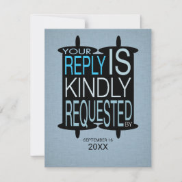 Moderne Torah Bar Mitswa Reply RSVP Grijs Blauw Kaart