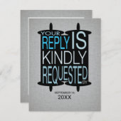 Moderne Torah Bar Mitswa Reply RSVP Grijs Blauw Kaart (Voorkant / Achterkant)