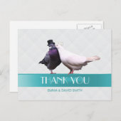 Moderne Tortelduifjes blauw lint Dank u Briefkaart (Voorkant / Achterkant)