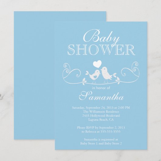 Moderne Tortelduifjes jongens Baby shower uitnodig Kaart (Voorkant / Achterkant)