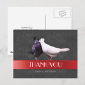 Moderne Tortelduifjes Rood Lint Krijtbord Dank u Briefkaart (Voorkant / Achterkant)