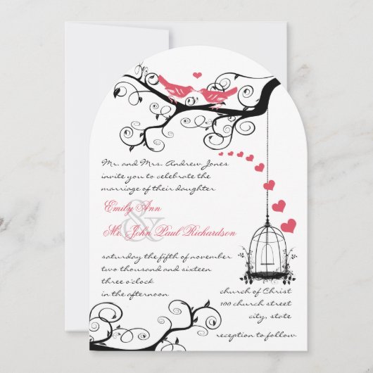 Moderne Tortelduifjes roze bruiloft uitnodigen Kaart (Voorkant)