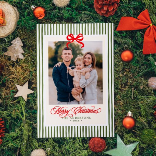 Moderne Traditionele Vrolijke Kerstnaam & Foto Feestdagenkaart