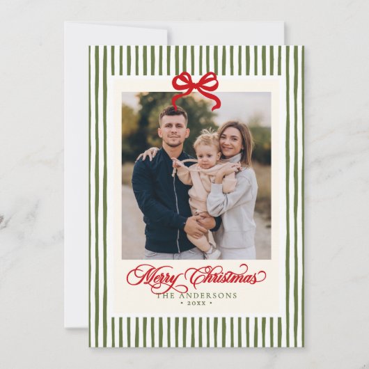 Moderne Traditionele Vrolijke Kerstnaam & Foto Feestdagenkaart (Voorkant)