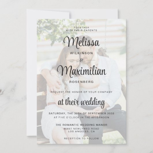 Moderne transparante 2 foto-QR-code online RSVP Kaart (Voorkant)