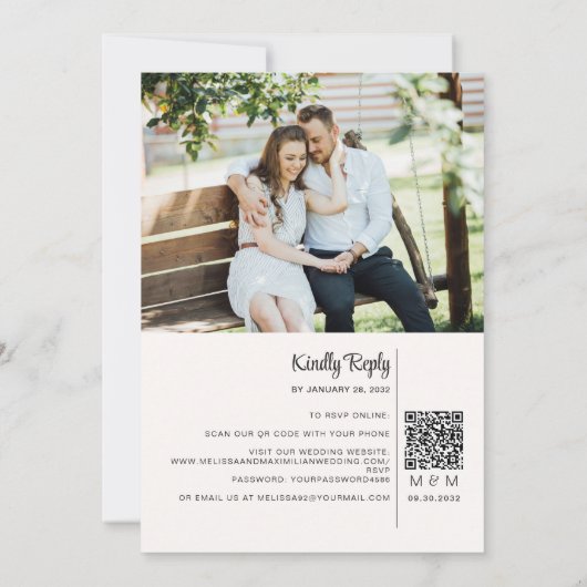 Moderne transparante 2 foto-QR-code online RSVP Kaart (Achterkant)