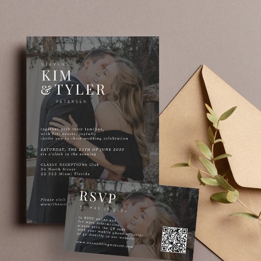 Moderne, transparante fotobedekking bruiloft kaart