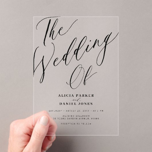 Moderne transparante kalligrafie script bruiloft acryl uitnodigingen (Insitu (Draagbaar))