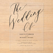 Moderne transparante kalligrafie script bruiloft acryl uitnodigingen (Voorkant)