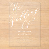 Moderne transparante kalligrafie script bruiloft acryl uitnodigingen (Voorkant)