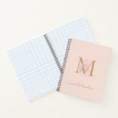 Moderne Transparante Roze Bloemige Monogram Notitieboek (Binnen)