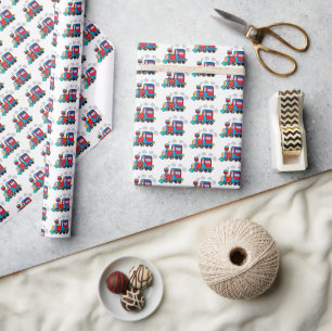 Moderne trein Baby Waterverf Blauwe Verjaardag Kin Cadeaupapier