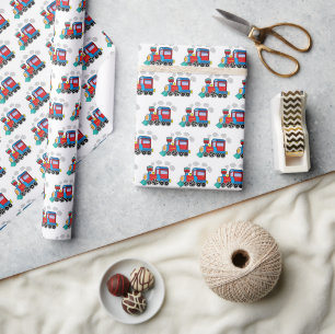 Moderne trein Baby Waterverf Blauwe Verjaardag Kin Cadeaupapier