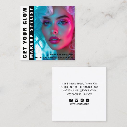 Moderne Trend Glow Make-up Vierkante Visitekaartje (Voorkant / Achterkant)