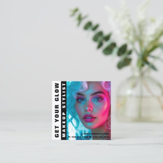 Moderne Trend Glow Make-up Vierkante Visitekaartje (Staand voorkant)