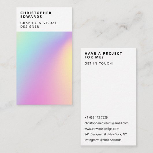 Moderne trend holografische gradiënt wit abstract visitekaartje (Voorkant / Achterkant)